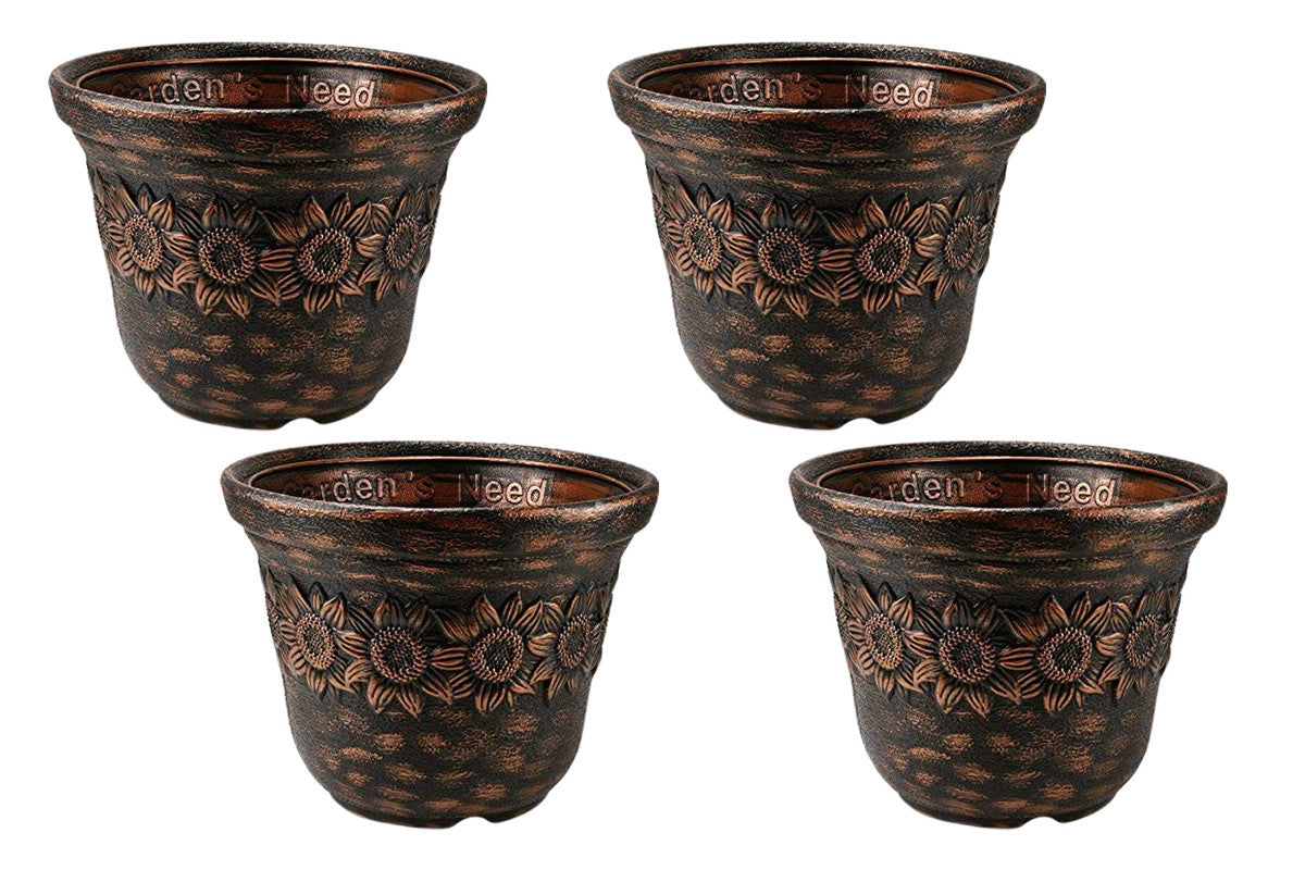 Flora Collection: 10-Inch Unbreakable & Fadeproof Planter | Antique | Set of 4