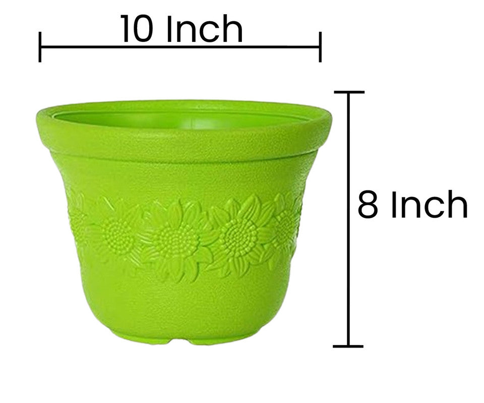 Flora Collection: 10-Inch Unbreakable & Fadeproof Planter | Green | Set of 4