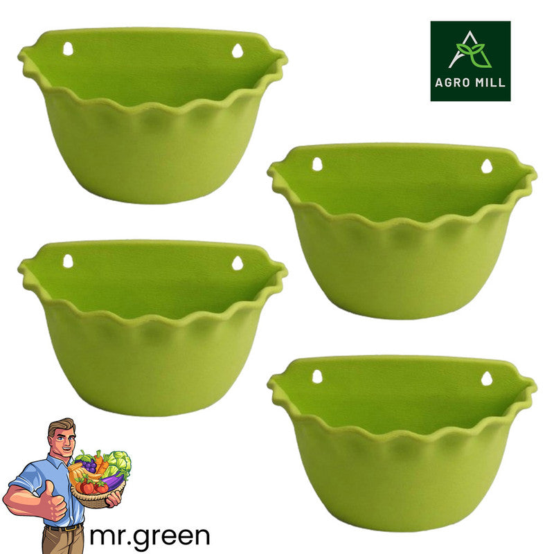 9 Inches Wall Mount Pots Set Of 4 | Green