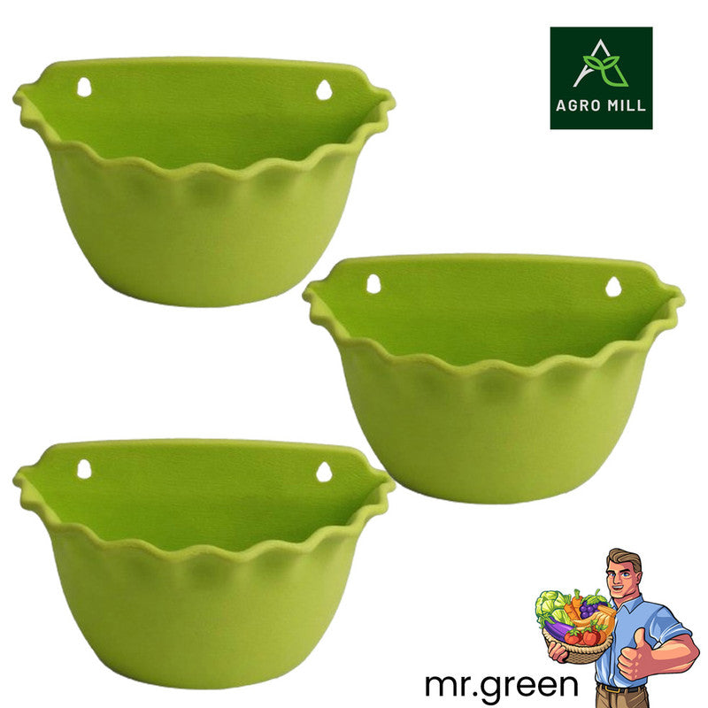 12 Inches Wall Mount Pots Set Of 3 | Green