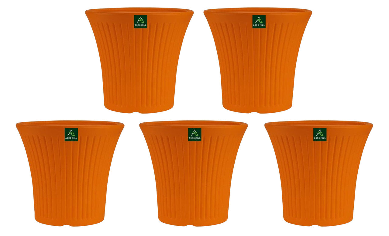 Fancy Planter Set: 10-Inch Unbreakable & Fadeproof | Orange | Set of 5