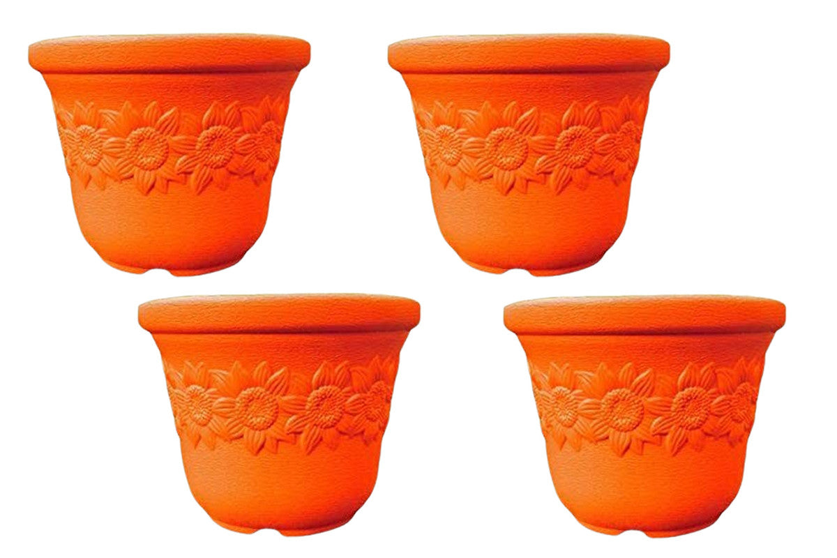 Flora Collection: 10-Inch Unbreakable & Fadeproof Planter | Orange | Set of 4