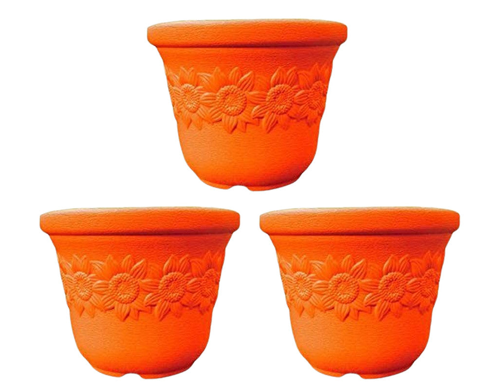 Flora Collection: 12-Inch Unbreakable & Fadeproof Planter |Orange | Set of 3