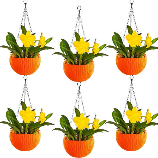 Hanging Basket Pots | 15cm | Set Of 6 | Orange