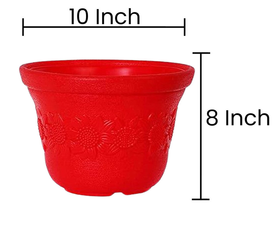 Flora Collection: 10-Inch Unbreakable & Fadeproof Planter | Red | Set of 4