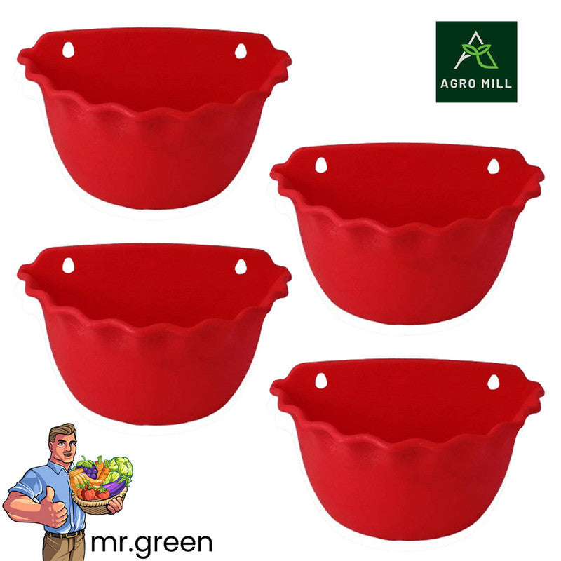 9 Inches Wall Mount Pots Set Of 4 | Red