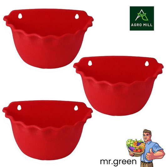 12 Inches Wall Mount Pots Set Of 3 | Red