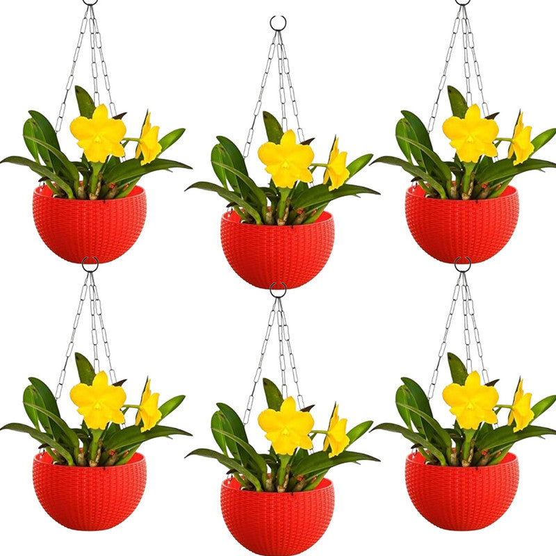 Hanging Basket Pots | 15cm | Set Of 6 | Red