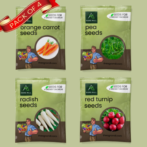 Vegetable Seeds Combo | Orange Carrot | Pea | Radish | Red Turnip | 100% Organic | Non Gmo