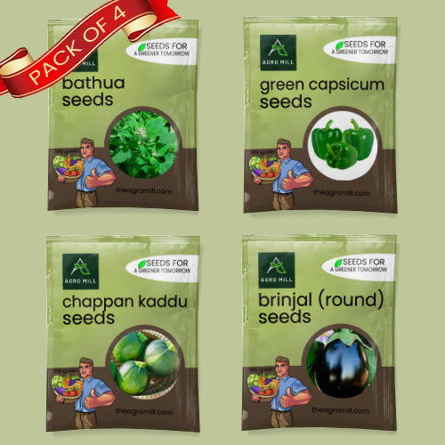 Vegetable Seeds Combo | Bathua | Chappan Kaddu | Green Capsicum | Round Brinjal | 100% Organic | Non Gmo