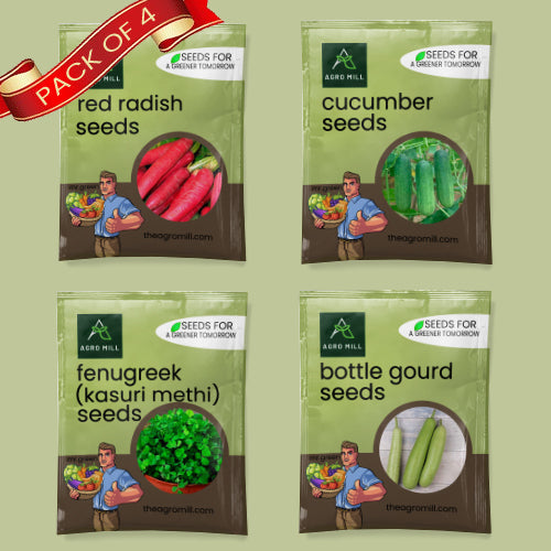 Vegetable Seeds Combo | Fenugreek | Bottle Gourd | Cucumber | Red Radish | 100% Organic | Non Gmo