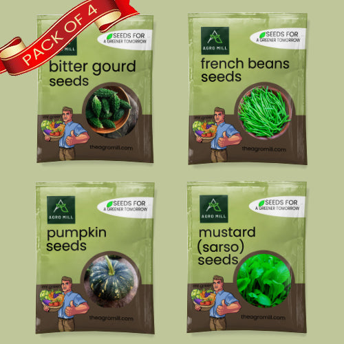 Vegetable Seeds Combo | Mustard Leaves | Bitter Gourd | French Beans | Pumpkin | 100% Organic | Non Gmo