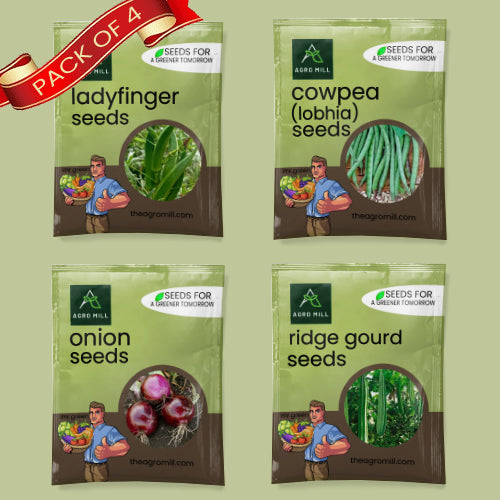 Vegetable Seeds Combo | Lady Finger | Lobhia | Onion | Ridge Gourd | 100% Organic | Non Gmo