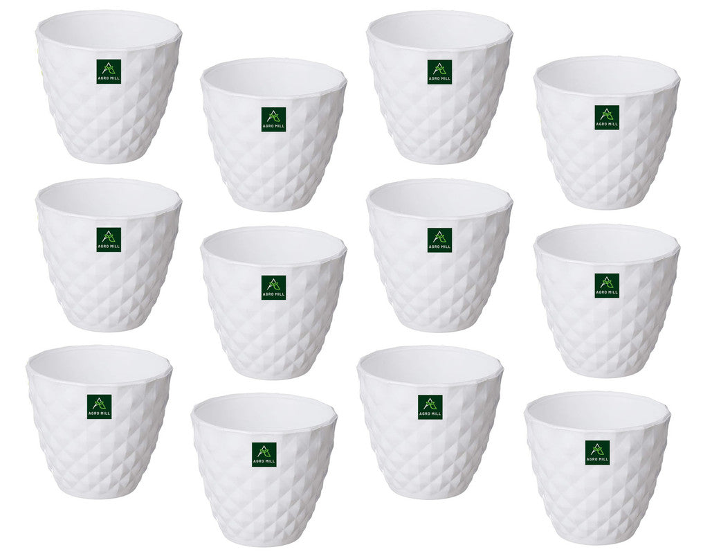 Diamond Collection Planters | 4 Inch | 12 PC Set | White