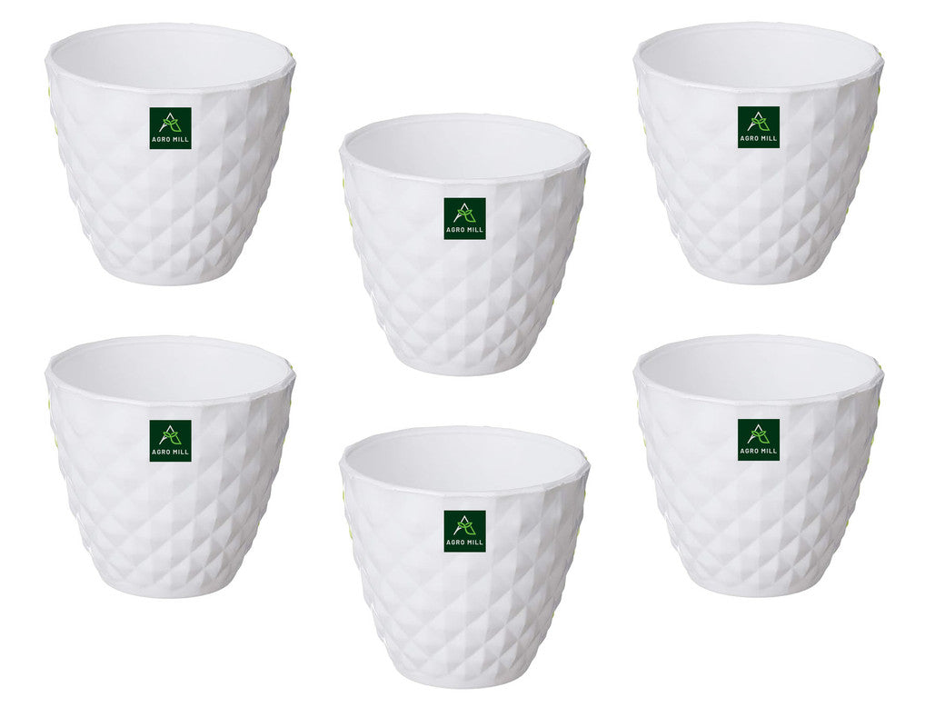 Diamond Collection Planters | 6 Inch | 6 PC Set | White