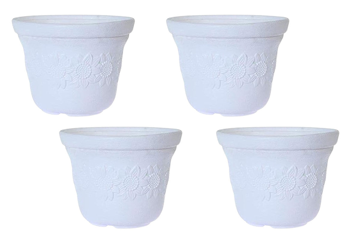 Flora Collection: 10-Inch Unbreakable & Fadeproof Planter | White | Set of 4