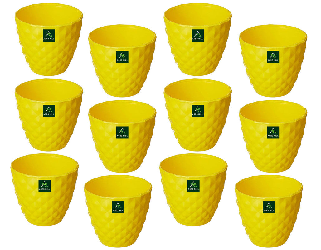 Diamond Collection Planters | 4 Inch | 12 PC Set | Yellow